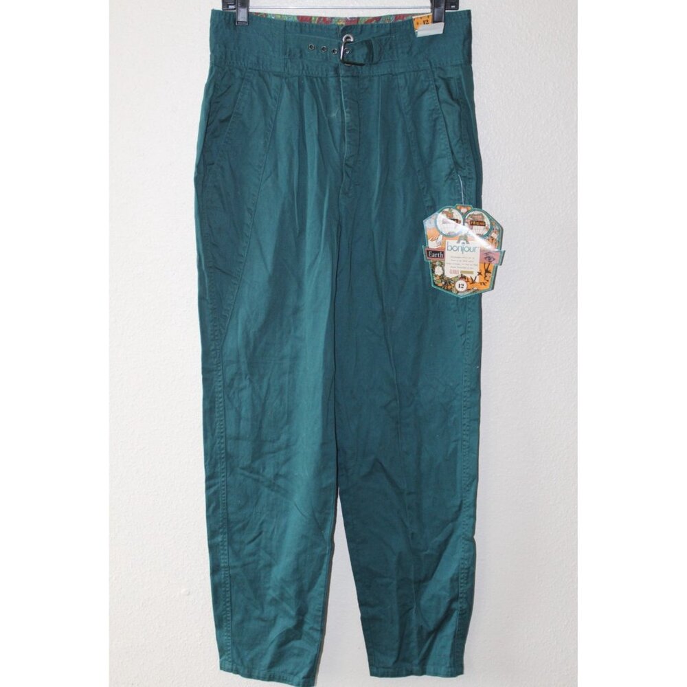 Bonjour Green Pleated Vintage Cotton Trousers 12 NWT